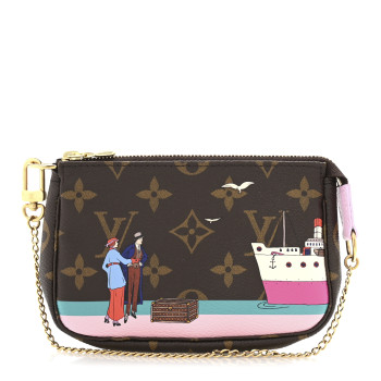 LOUIS VUITTON Monogram 2016 Christmas Animation Mini Pochette Accessories Rose Ballerine