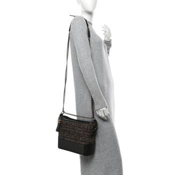 CHANEL Tweed Calfskin Medium Gabrielle Hobo Brown