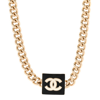 CHANEL Metal Enamel CC Square Choker Gold Black White