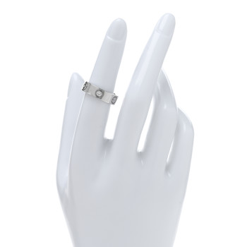 CARTIER 18K White Gold 3 Diamond 5.5mm LOVE Ring 51 5.75