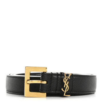 SAINT LAURENT Smooth Calfskin Monogram Square Buckle Belt 85 34 Black