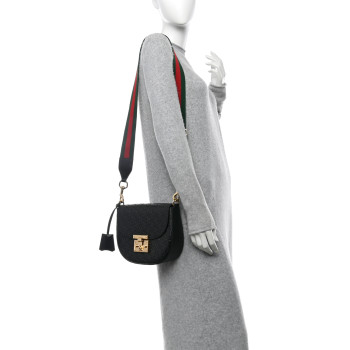 GUCCI Guccissima Web Medium Padlock Messenger Shoulder Bag Black