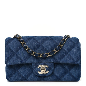 CHANEL Printed Denim Quilted Mini Rectangular Flap Dark Blue