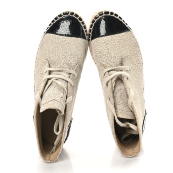 CHANEL Crackled Calfskin High Top Espadrilles 35 Light Beige Black CHANEL Crackled Calfskin High Top Espadrilles 35 Light Beige Black