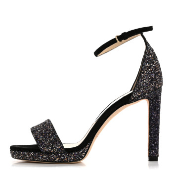 JIMMY CHOO Glitzy Glitter Misty 100 Sandals 37 Twilight Black