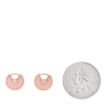 CARTIER 18K Pink Gold Diamond Pink Opal Amulette de Cartier Earrings