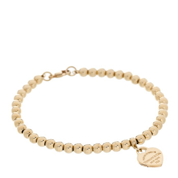 TIFFANY 18K Yellow Gold 4mm Return to Tiffany Bead Heart Tag Bracelet