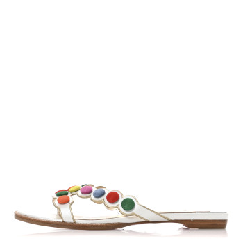 CHRISTIAN LOUBOUTIN Kid Suede Smarta Flat Sandals 38 White Multicolor