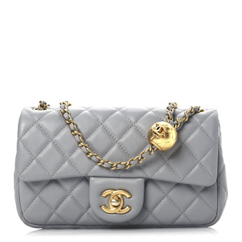 CHANEL Lambskin Quilted Mini Rectangular Pearl Crush Flap Grey