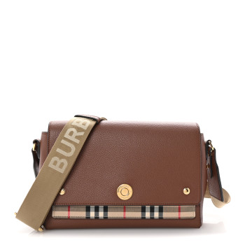 BURBERRY Calfskin Vintage Check Note Crossbody Bag Tan