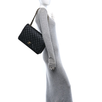 CHANEL Lambskin Quilted Maxi Double Flap Black