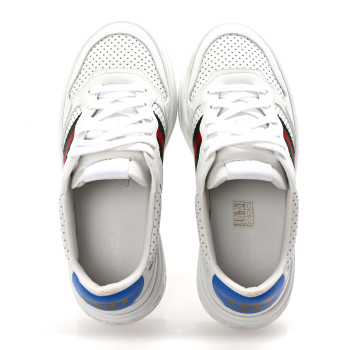 GUCCI Calfskin Web Perforated Womens Platform 55mm Sneakers 38.5 White Bright Splash