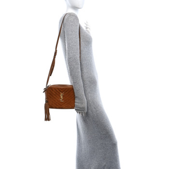 SAINT LAURENT Suede Matelasse Monogram Lou Camera Bag Cinnamon