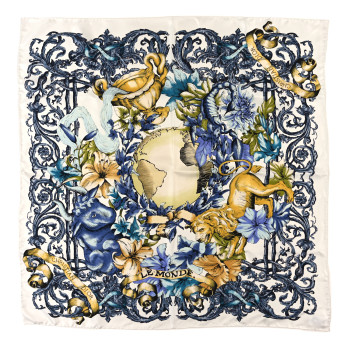 CHRISTIAN DIOR Silk Le Monde 90 Square Scarf White Multicolor