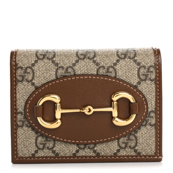 GUCCI GG Supreme Monogram Horsebit 1955 Card Case Wallet Beige Ebony Brown Sugar