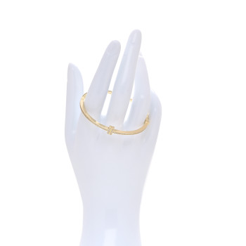 TIFFANY 18K Yellow Gold Diamond T Hinged Wire Bangle Bracelet