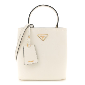 PRADA Saffiano Cuir Medium Panier Bucket Bag  Bianco Black