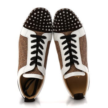 CHRISTIAN LOUBOUTIN Calfskin Mens Louis Junior Spikes Orlato Flat Sneakers 44 Cuoio White