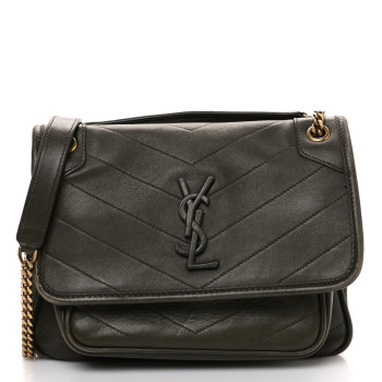 SAINT LAURENT Lambskin Matelasse Monogram Baby Niki Chain Satchel Seawood