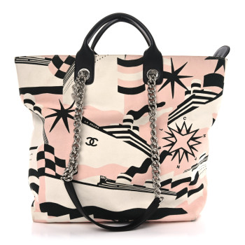 CHANEL Canvas Cruise Print Tote Pink White Black