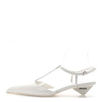 PRADA Calfskin T Strap Slingback Pumps 39 White