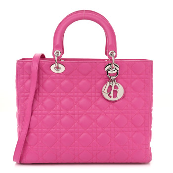 CHRISTIAN DIOR Lambskin Cannage Large Lady Dior Fuchsia