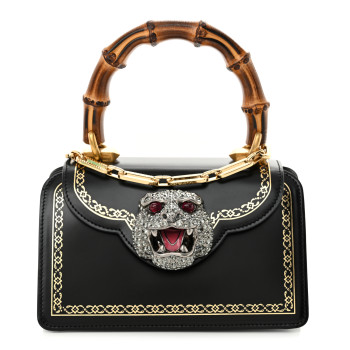 GUCCI Calfskin Bamboo Mini Thiara Top Handle Bag Black