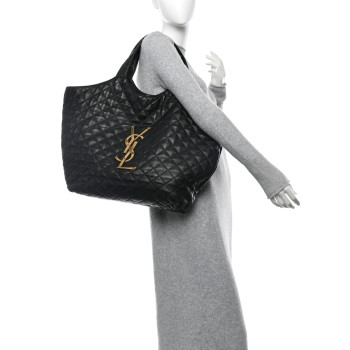 SAINT LAURENT Lambskin Quilted Maxi Icare Shopping Tote Black