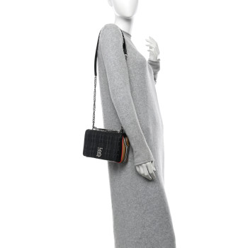 BURBERRY Patent Quilted House Check Lola Bag Black