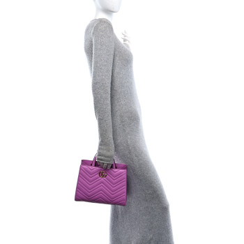 GUCCI Calfskin Matelasse Small GG Marmont Tote Candy Mousse