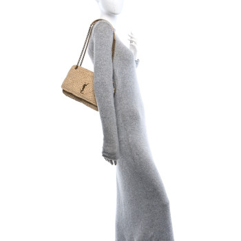 SAINT LAURENT Raffia Monogram Medium Jamie Natural Avorio