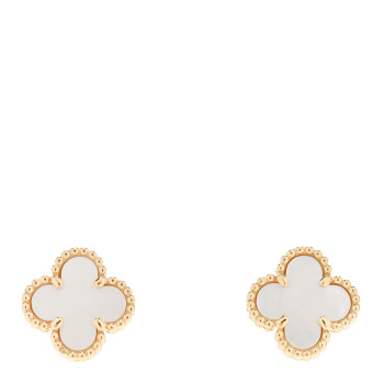 VAN CLEEF & ARPELS 18K Yellow Gold Mother of Pearl Sweet Alhambra Earrings