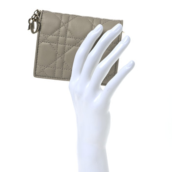 CHRISTIAN DIOR Lambskin Cannage Medium Lady Dior Flap Card Holder Sable