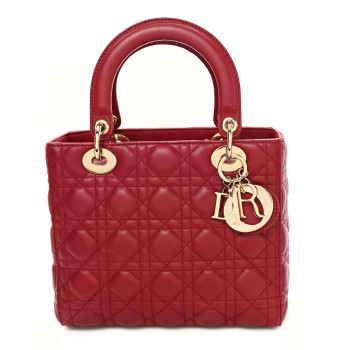 CHRISTIAN DIOR Lambskin Cannage Medium Lady Dior Red