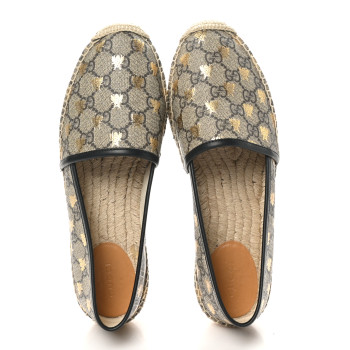 GUCCI GG Supreme Monogram Bees Espadrille Flats 39 Beige Ebony Oro Black