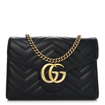 GUCCI Calfskin Matelasse GG Marmont Chain Wallet Black