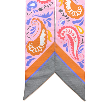 HERMES Silk Guepards Bandana Twilly Rose Gris Bleu