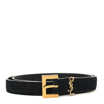 SAINT LAURENT Suede Calfskin Monogram Square Buckle Belt 70 28 Black