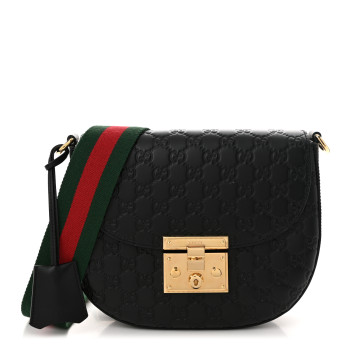 GUCCI Guccissima Web Medium Padlock Messenger Shoulder Bag Black