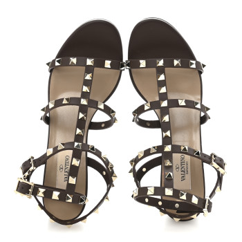 VALENTINO GARAVANI Calfskin Rockstud 60mm City Sandals 37 Dark Brown