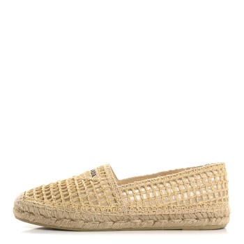 PRADA Raffia Triangle Logo Crochet 20mm Espadrilles 38 Naturale