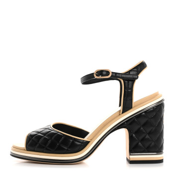 CHANEL Lambskin Laminated Lambskin Quilted CC Sandal 38.5 Black
