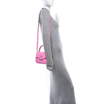 VERSACE Grained Calfskin Spiked Micro La Medusa Bag Pink Paradise