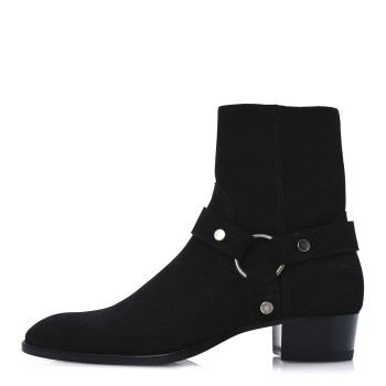 SAINT LAURENT Suede Mens Wyatt Harness Boots 41 Black