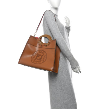 FENDI Vitello Liberty Plexiglass Stamp Patch Perforated Medium Runaway Shopper Tote Nocciola