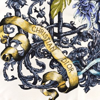 CHRISTIAN DIOR Silk Le Monde 90 Square Scarf White Multicolor
