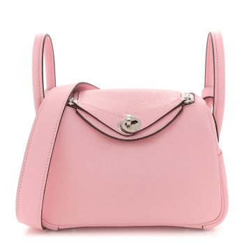 HERMES Taurillon Clemence Verso Mini Lindy 20 Rose Sakura Gris Perle