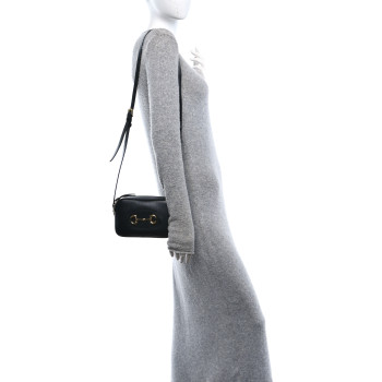 GUCCI Calfskin Mini Horsebit 1955 Camera Shoulder Bag  Black