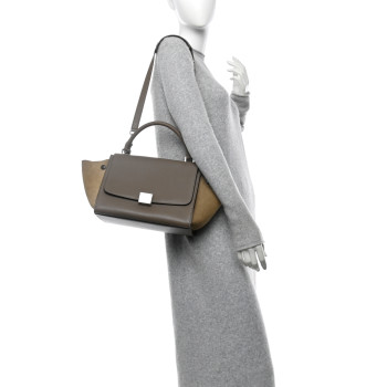 CELINE Drummed Calfskin Suede Small Trapeze Souris