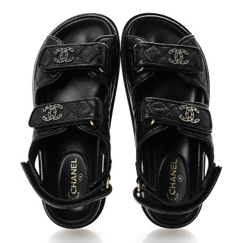 CHANEL Grained Calfskin Velcro Dad Sandals 36 Black